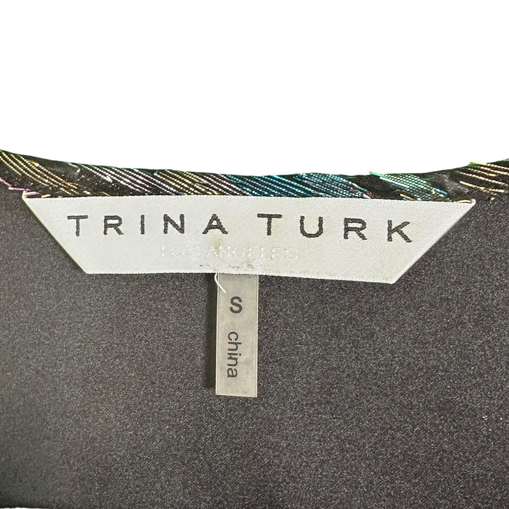 Trina Turk Top Ambrosial Silk Blend Metallic Jacquard V-Neck Black Multi S Glam - Picture 6 of 14